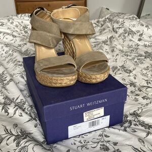 Stuart Weitzman Wedge Sandals Size 8 Beige Suede